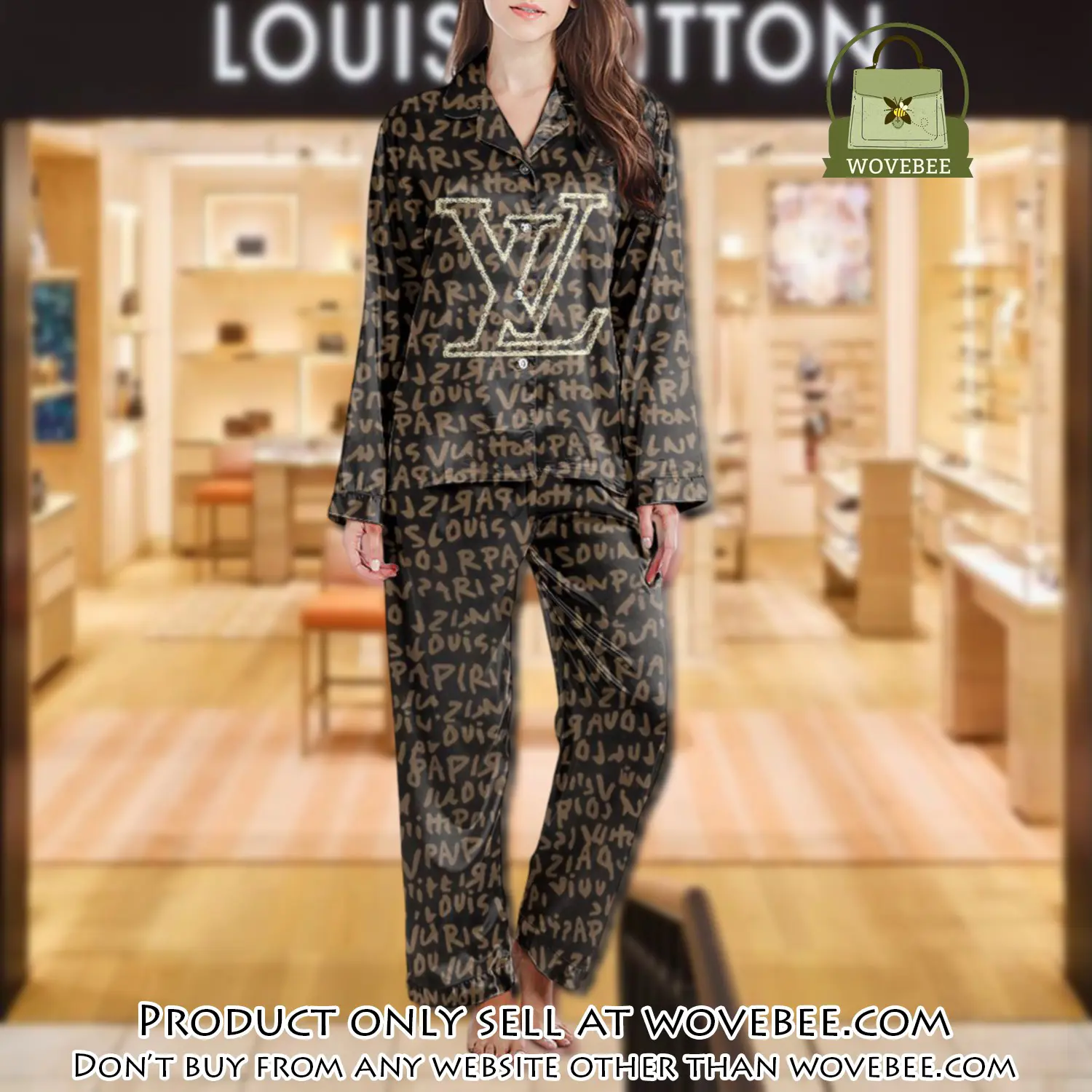 Lv monogram long satin pajama set pjs1032 wvb1358351